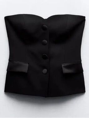Zara Black Strapless Button-Front Bustier Top